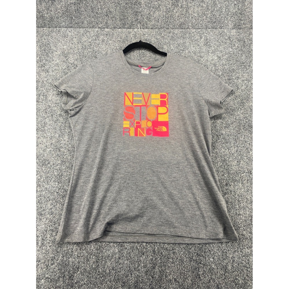 The North Face Reaxion Graphic Tee Womens Large Grey VaporWick Hiking T-Shirt